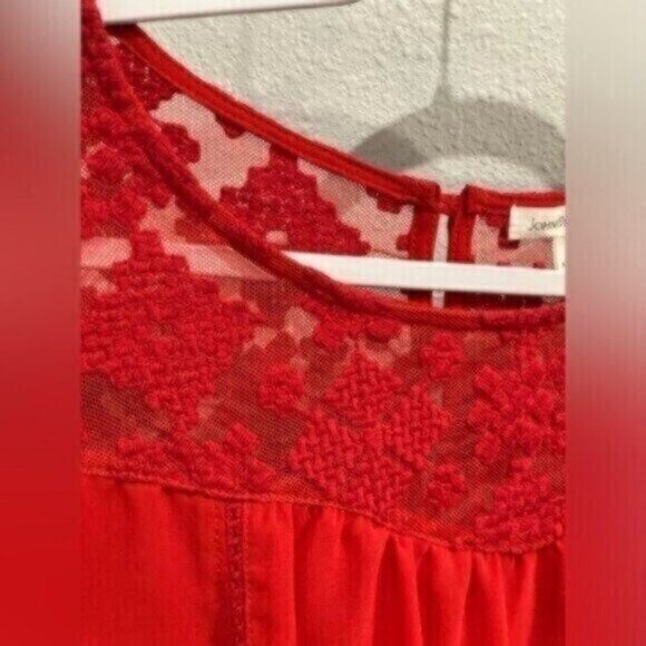 JohnPaulRichard Lace Embroidered Blouse Red Feminine Contemporary Office - Picture 4 of 8